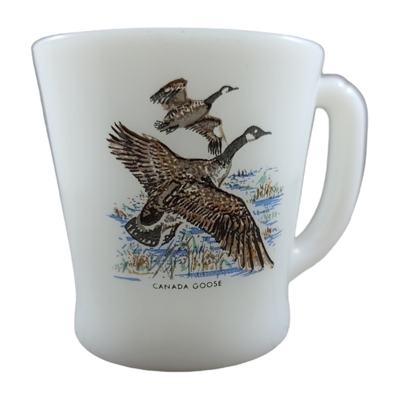 FIRE KING Canada Goose Mug Vintage Made in USA Oven Ware Milk Glass Geese - Picture 1 of 6